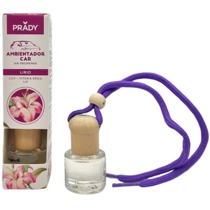 Deodorante per auto Prady Lily - Flacone in vetro da 6 ml e cordino per specchietto retrovisore