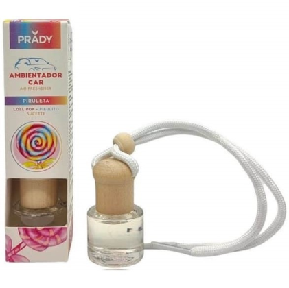 Deodorante per auto Prady Lollipop - Flacone in vetro da 6 ml e cordino per specchietto retrovisore
