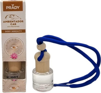 Deodorante per auto Prady Deep Serenity - Flacone in vetro da 6 ml e cordino per specchietto retrovisore
