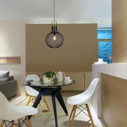V-TAC Lampadario LED a Sfera e Rete in Metallo con Portalampada E27 (Max 60W) Colore Nero