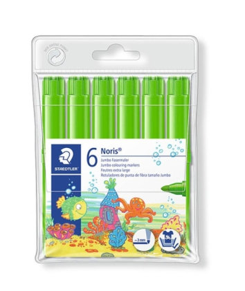 Staedtler Noris Jumbo 340 Confezione da 6 pennarelli Jumbo - Punta in fibra - Tratto 3 mm - Cappuccio ventilato - Verde chiaro