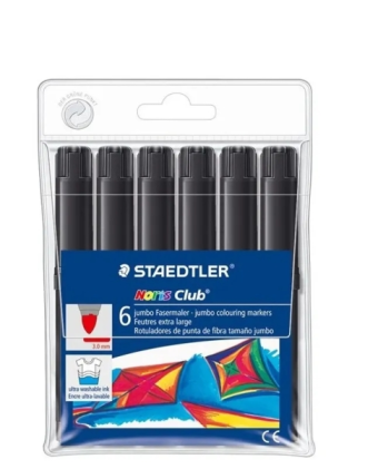 Staedtler Noris Jumbo 340 Confezione da 6 pennarelli Jumbo - Punta in fibra - Tratto 3 mm - Cappuccio ventilato - Nero
