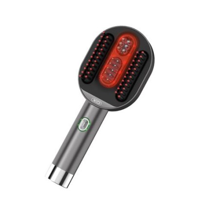 Asciugacapelli XO FG12 con spazzola e funzione massaggio - Potenza 5W - Batteria 1500mAh - Terapia con luce rossa - Grigio