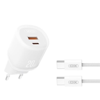 Adattatore di alimentazione XO L144 da 20 W - USB-A e USB-C - PD 3.0 - Include cavo USB-C - Bianco