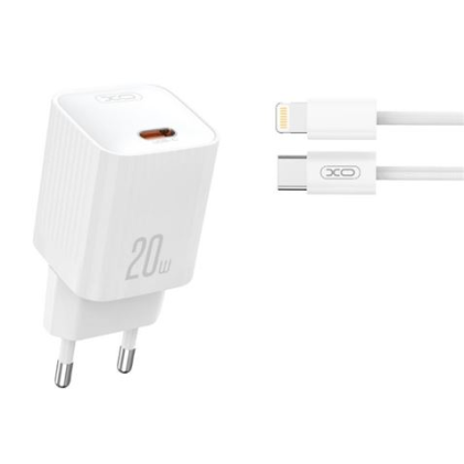 Adattatore di alimentazione XO L146 da 20 W - USB-C - PD 3.0 e QC 3.0 - Include cavo da USB-C a Lightning - Bianco