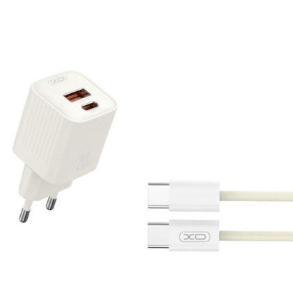 Adattatore di alimentazione XO L147 da 20 W - USB-A e USB-C - Ricarica rapida - Include cavo USB-C - Bianco