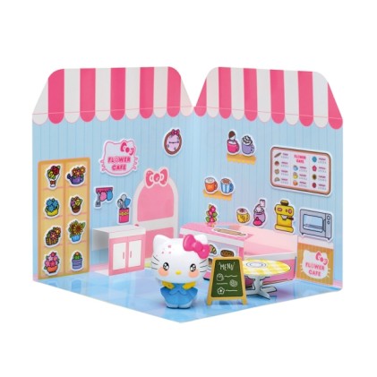Comansi Sticker House Hello Kitty Flower Cafe - Include personaggio - Adesivi lavabili - Scena adorabile - Gioco creativo