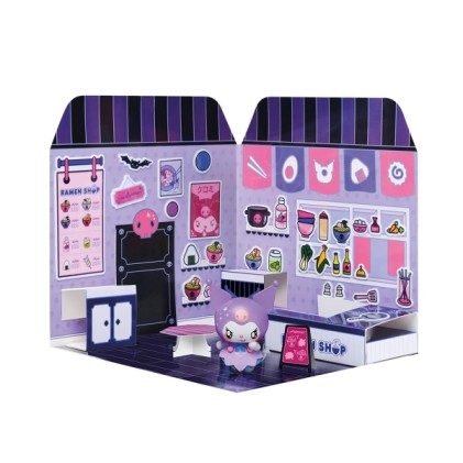 Comansi Sticker House Kuromi Ramen Shop - Include personaggio - Adesivi lavabili - Scena adorabile - Gioco creativo