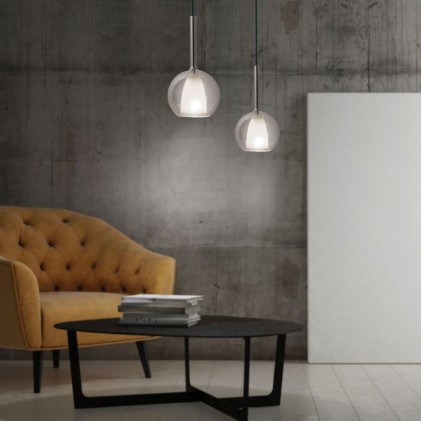 V-TAC Lampadario LED in Vetro con Portalampada Doppio E27 (Max 60W) Colore Bianco e Grigio d: 180mm