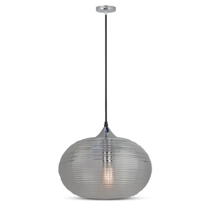 V-TAC Lampadario LED a Sfera in Vetro Ondulato e Metallo con Portalampada E27 (Max 60W) Colore Nero Trasparente
