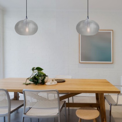 V-TAC Lampadario LED a Sfera in Vetro Ondulato e Metallo con Portalampada E27 (Max 60W) Colore Nero Trasparente