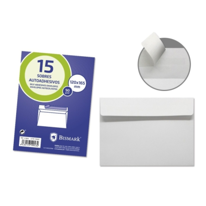 Bismark Confezione da 15 buste in carta commerciale 90 g/m&sup2; - Dimensioni 120 x 165 mm - Chiusura autoadesiva - Bianco