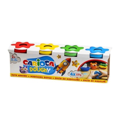 Carioca Doughy Pack con 4 vasetti di pasta modellabile da 110 g - Morbida e flessibile - Facile da impastare e modellare - Ideale per principianti nella modellazione - Colori assortiti