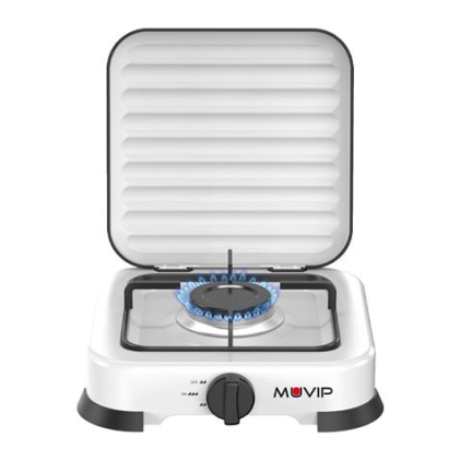 Piano cottura a gas Muvip Vulcano con 1 bruciatore - Coperchio protettivo - Piedini in gomma - Superficie smaltata - Bruciatore removibile - 26,8x26x8x5,9 cm - Bianco