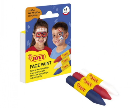 Jovi Face Paint Adventure Confezione da 3 stick per il trucco - Per tutti i tipi di pelle - Si rimuovono facilmente - Colori: Bianco, Rosso e Blu