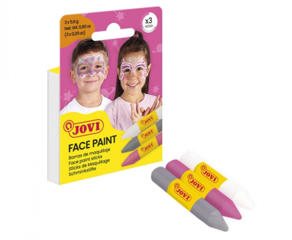 Jovi Face Paint Fantasy Pack da 3 stick per il trucco - Per tutti i tipi di pelle - Si rimuovono facilmente - Colori: Bianco, Rosa e Grigio