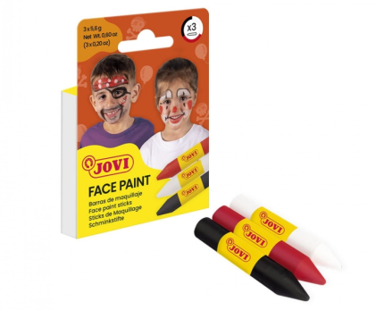 Jovi Face Paint Scary Pack, confezione da 3 stick per il trucco - Per tutti i tipi di pelle - Si strucca facilmente - Colori: bianco, rosso e nero