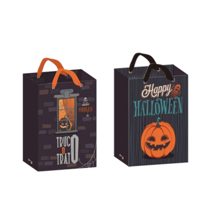 Sacchetto di carta Bismark Halloween - Manici a fiocco - 2 design casuali