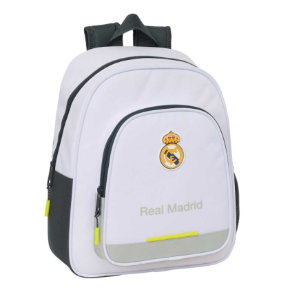 Zaino per bambini Safta Real Madrid, 10 litri - Adattabile al trolley - 2 scomparti - Portaborraccia - 28x34x10 cm - Bianco e nero