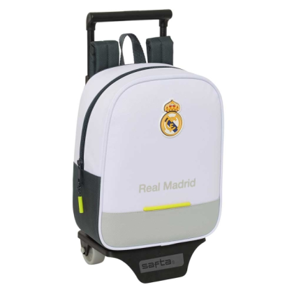 Safta Real Madrid Mochila da 6L con Carro 805 Integrado - Extraible para Lavado - Tarjeta de Identificacion Personal - Carro de PP y PVC Resistentes - 22x27x10cm - Color Blanco y Negro