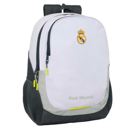 Zaino scolastico Safta Real Madrid 23L - Adattabile al trolley - 2 scomparti - Portaborraccia - 32x44x16cm - Nero e bianco