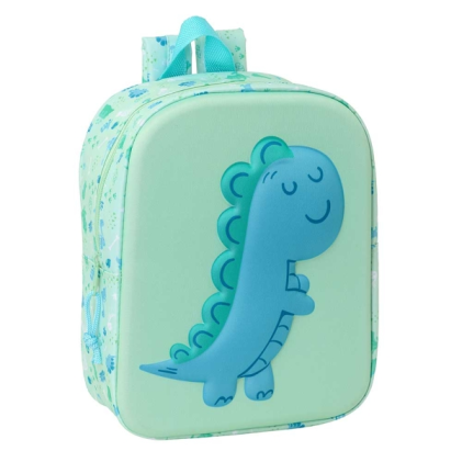 Zaino per bambini Safta Dino 3D, 6 litri - Maniglia superiore - Spallacci imbottiti e regolabili - Chiusura con cerniera - 22x27x10 cm - Colore menta