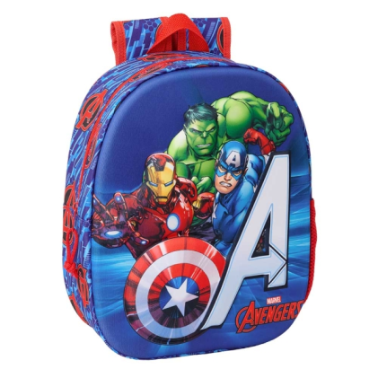 Zaino Safta Avengers 3D, 8,64 litri - Porta borraccia - Scomparto per carta d'identit&agrave; - Spallacci imbottiti - 27x33x10 cm - Rosso e blu
