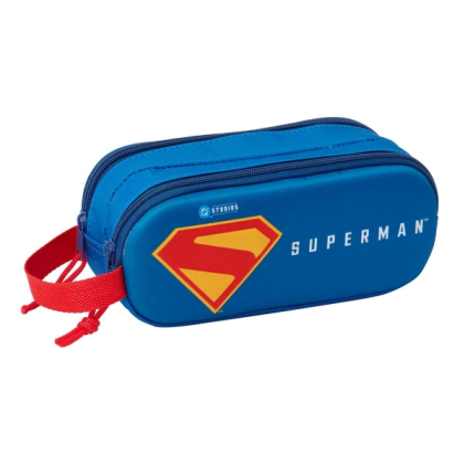 Astuccio Safta Superman 3D - 2 scomparti - Chiusura con cerniera - Maniglia per il trasporto - 21x8x6 cm - Rosso e blu