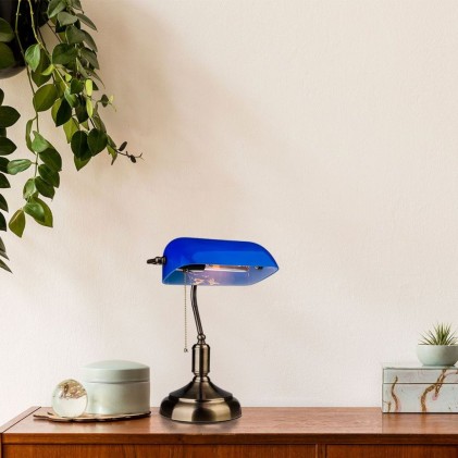 V-TAC Lampada LED da Tavolo Vintage in Metallo con Portalampada E27 Diffusore Inclinabile di 90&deg; in Vetro Colore Blu
