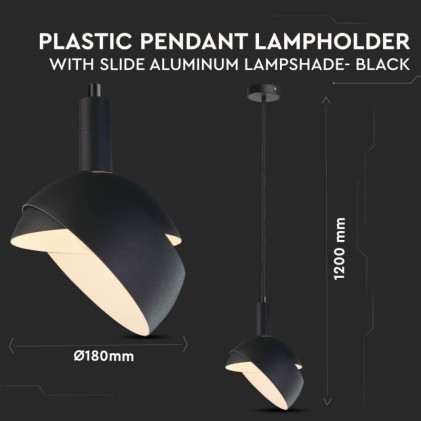 V-TAC Lampadario LED con Paralume in Alluminio e Portalampada E14 (Max 60W) Colore Nero