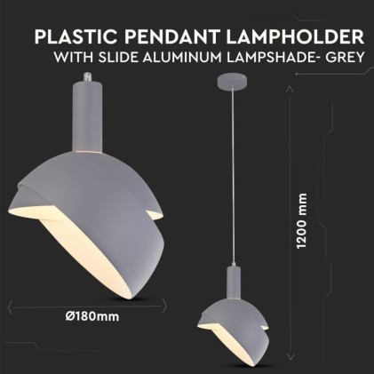 V-TAC Lampadario LED con Paralume in Alluminio e Portalampada E14 (Max 60W) Colore Grigio