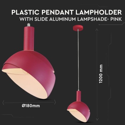V-TAC Lampadario LED con Paralume in Alluminio e Portalampada E14 (Max 60W) Colore Rosa