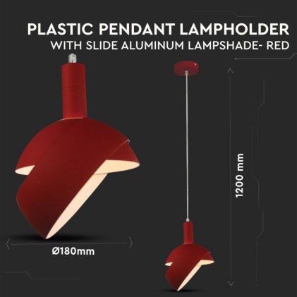 V-TAC Lampadario LED con Paralume in Alluminio e Portalampada E14 (Max 60W) Colore Rosso