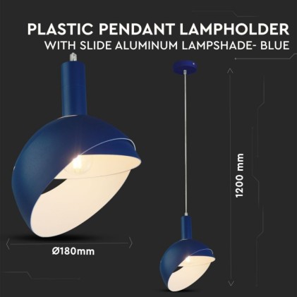 V-TAC Lampadario LED con Paralume in Alluminio e Portalampada E14 (Max 60W) Colore Blu