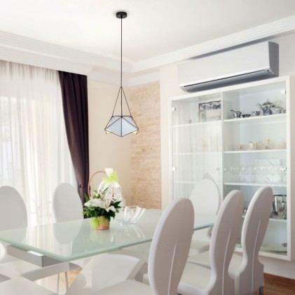 V-TAC Lampadario LED Poliedrico in Metallo con Portalampada E27 (Max 60W) Colore Bianco e Telaio Nero