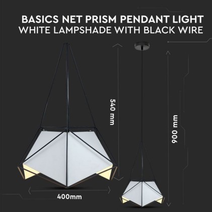 V-TAC Lampadario LED Poliedrico in Metallo con Portalampada E27 (Max 60W) Colore Bianco e Telaio Nero