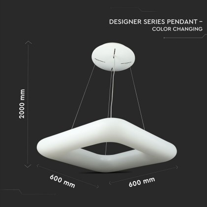 V-TAC Lampadario LED a Sospensione Quadrato 42W con Telecomando Cambio Colore 3 in 1 Corpo Bianco l: 60cm h:120cm Dimmerabile