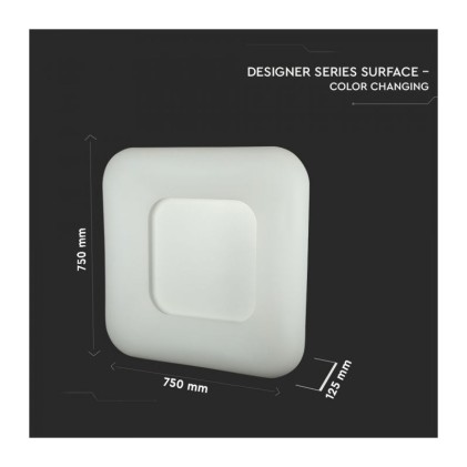 V-TAC Plafoniera LED Quadrata 80W con Telecomando Cambio Colore 3 in 1 Corpo Bianco l: 75cm h: 12,5cm Dimmerabile