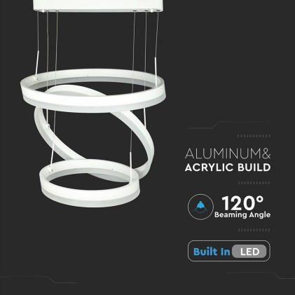 V-TAC Lampadario LED a Sospensione con 3 Cerchi 80W in Metallo Colore Bianco 3000K Triac Dimmerabile