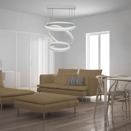 V-TAC Lampadario LED a Sospensione con 3 Cerchi 80W in Metallo Colore Bianco 3000K Triac Dimmerabile