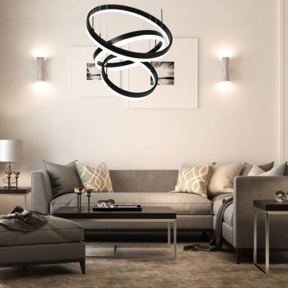 V-TAC Lampadario LED a Sospensione con 3 Cerchi 80W in Metallo Colore Nero 3000K Triac Dimmerabile