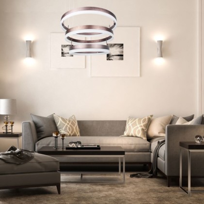 V-TAC Lampadario LED a Sospensione con 3 Cerchi 80W in Metallo Colore Caffè 3000K Triac Dimmerabile