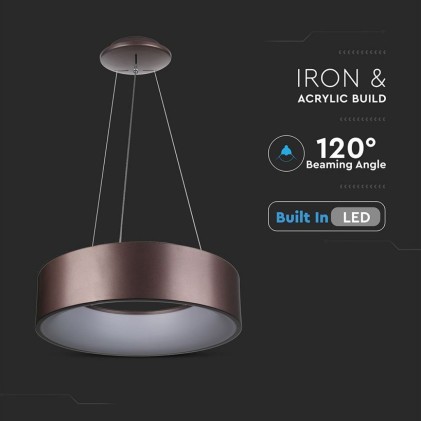 V-TAC Lampadario LED a Sospensione Circolare 25W in Metallo Colore Caffè d: 45cm h: 120cm 3000K