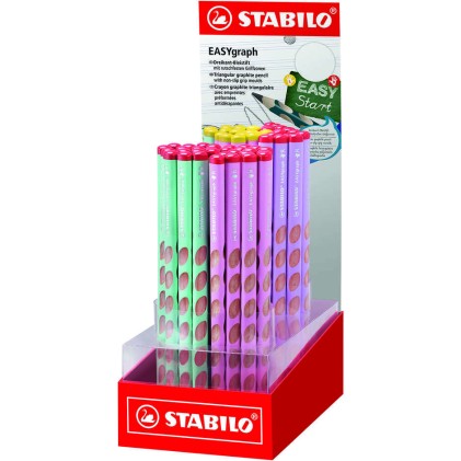 Stabilo Easygraph Pastel espositore di 60 matite di grafite - mina HB da 3,15 mm - Design ergonomico - Colori assortiti