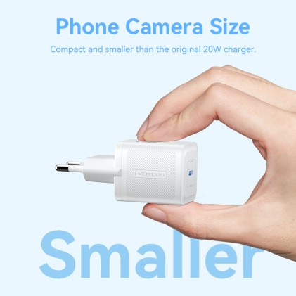 Caricatore GaN Vention FEPW0-EU con ingresso USB-C 20 W EU Bianco