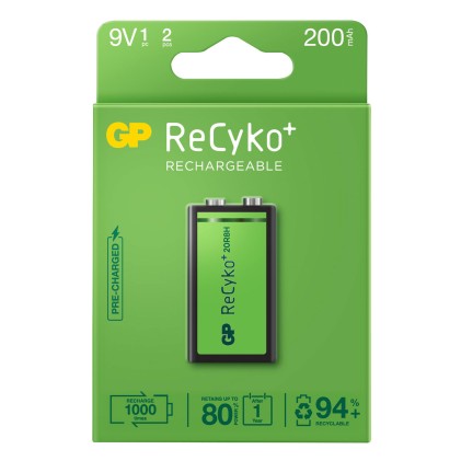 Batteria ricaricabile GP ReCyko 200mAh 9V - Pre-caricata - Ciclo di vita: fino a 1000 volte