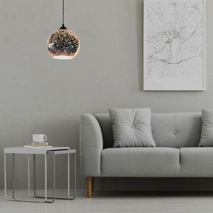 V-TAC Lampadario LED a Sospensione con Portalampada E27 (Max 60W) Campana in Vetro Colore Cromo Specchio con Effetto 3D d: 15cm