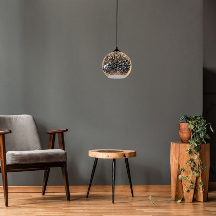 V-TAC Lampadario LED a Sospensione con Portalampada E27 (Max 60W) Campana in Vetro Colore Cromo Specchio con Effetto 3D d: 20cm