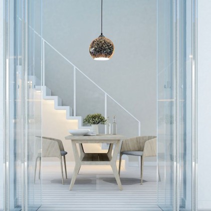 V-TAC Lampadario LED a Sospensione con Portalampada E27 (Max 60W) Campana in Vetro Colore Cromo Specchio con Effetto 3D d: 25cm