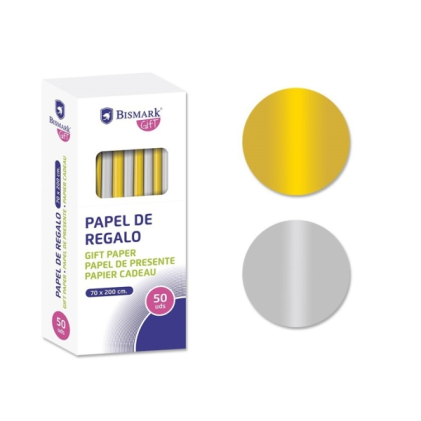 Rotolo di carta da regalo Bismark oro/argento - Dimensioni: 70 cm x 200 cm - 2 colori